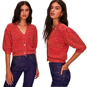 NWT Aritzia Little Moon Bon Bon pink rainbow crop sweater cardigan size large